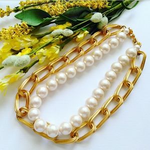 Vintage Richelieu Faux Pearl & Gold Link Necklace